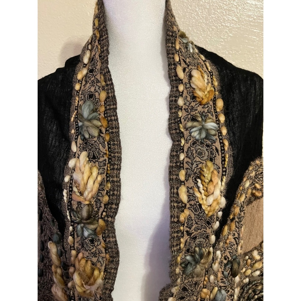 Soft Surroundings Embroidered Floral Shawl Wrap Black Tan Boho
26x69 inches - Picture 3 of 5